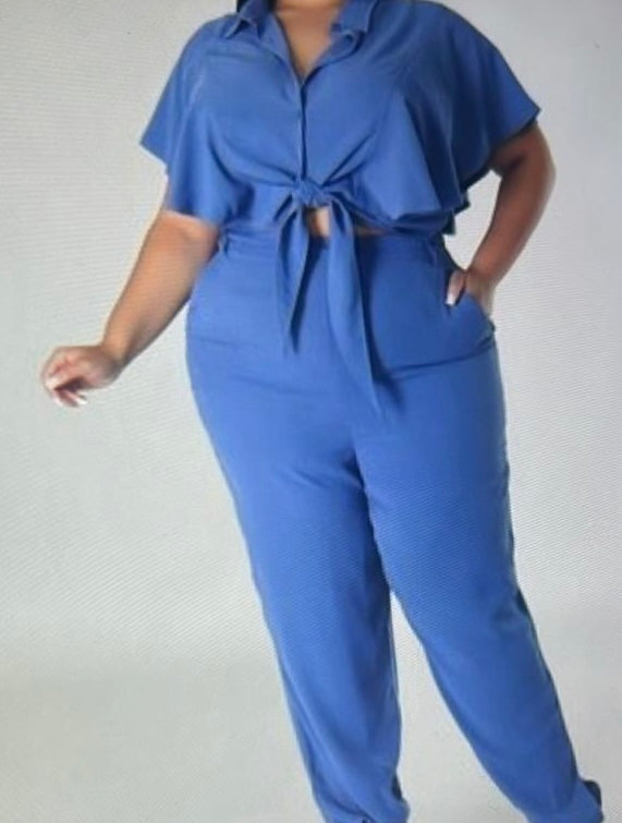 Plus tailored sophistication top high- waisted pant